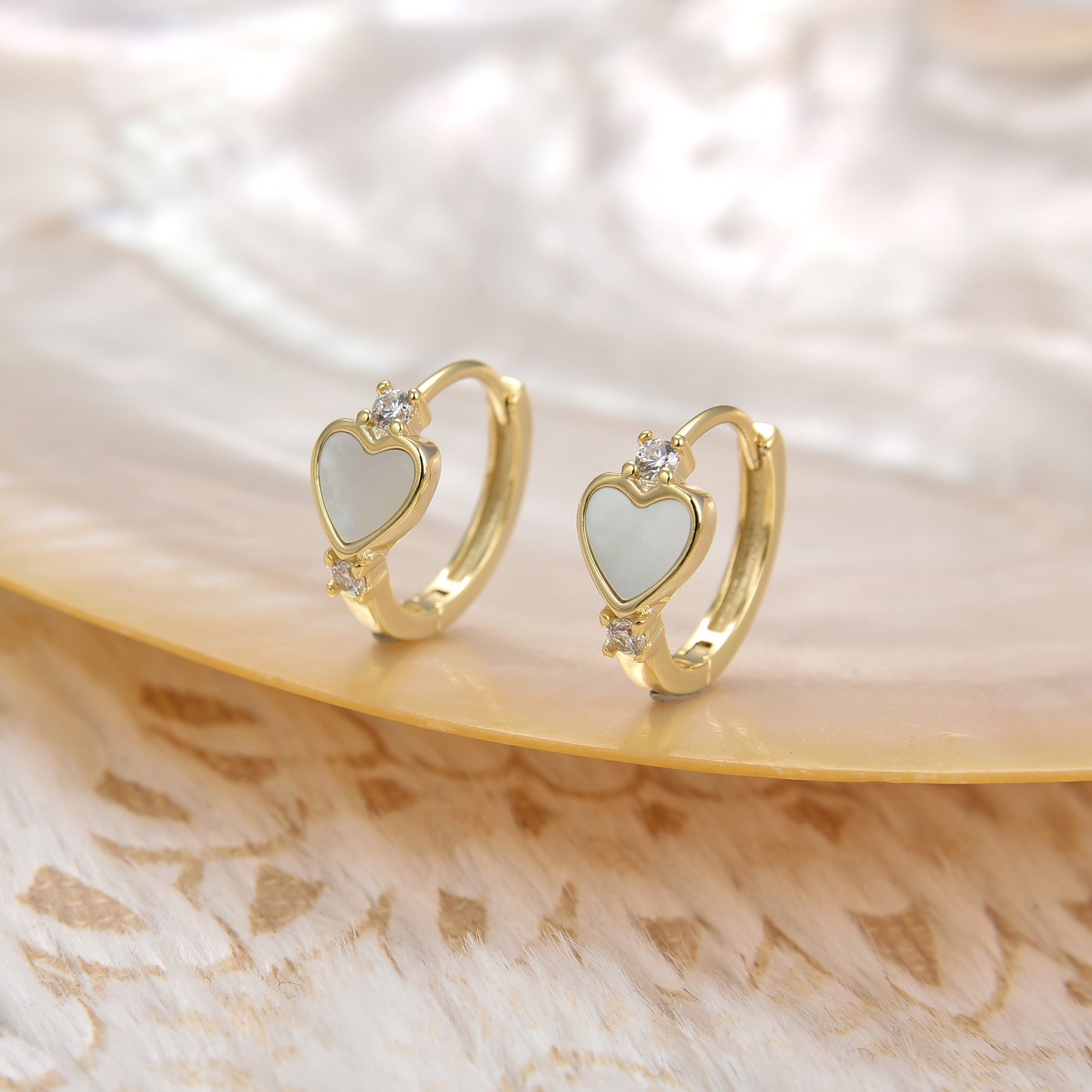 Hoop Earrings for Women, Heart Freshwater Pearl Huggie Earrings 14K Gold Heart Earrings Inlay Cubic Zircornia Best Gift for Her in Valentine's Day-Anniversary-Mother's Day Jewelry for Women