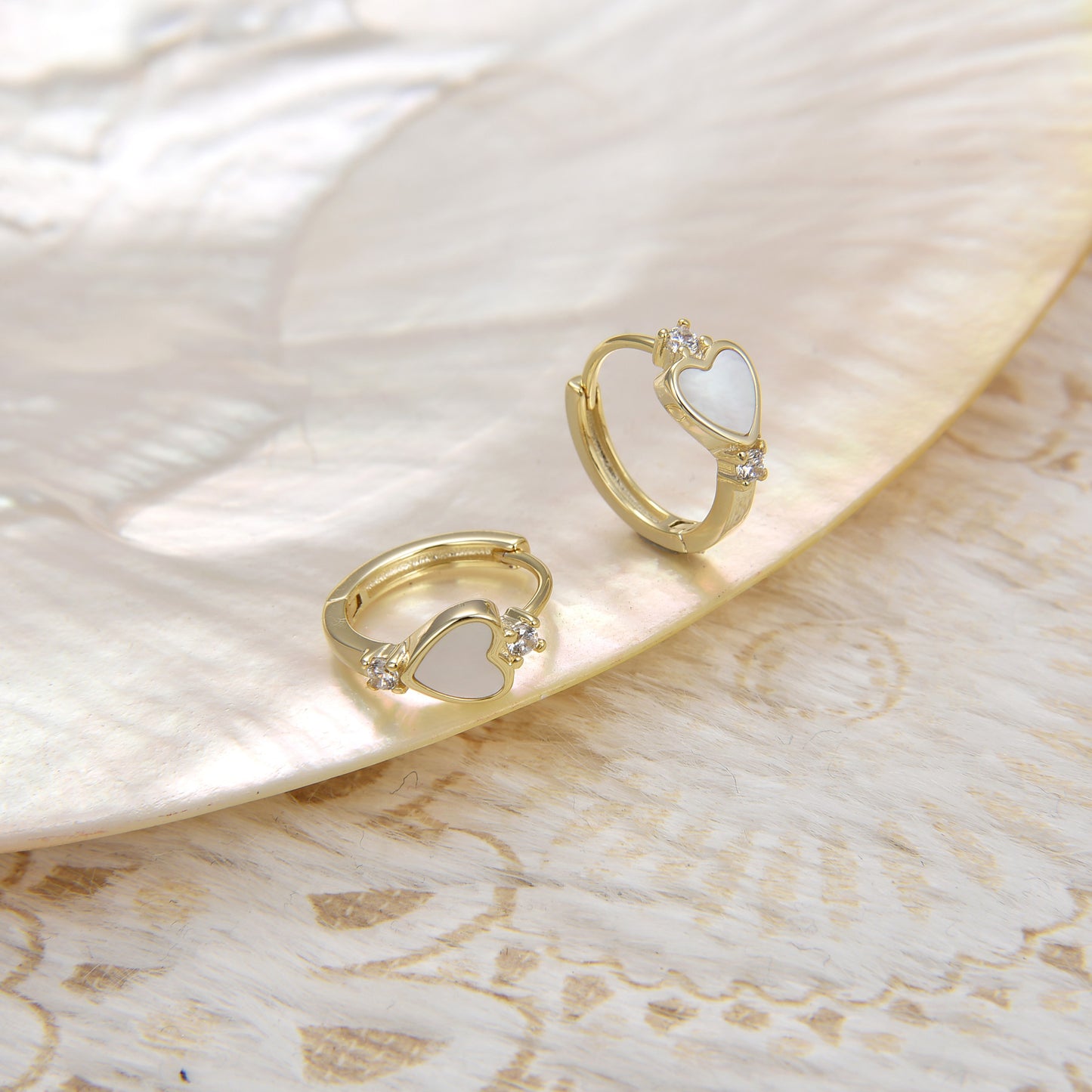 Hoop Earrings for Women, Heart Freshwater Pearl Huggie Earrings 14K Gold Heart Earrings Inlay Cubic Zircornia Best Gift for Her in Valentine's Day-Anniversary-Mother's Day Jewelry for Women