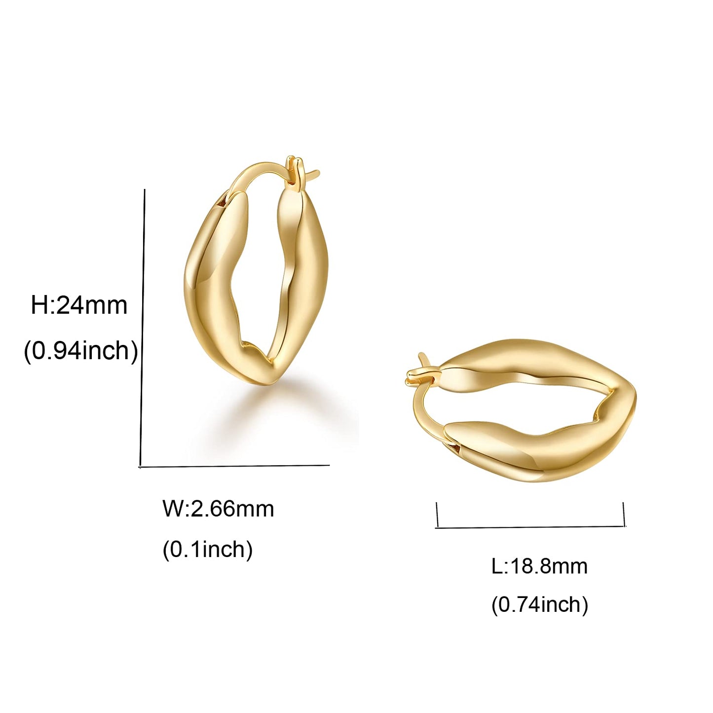 Hoop Earrings for Women Gold Plated | Hypoallergenic Huggie Hoop Earring for Girls (14K Irregular)