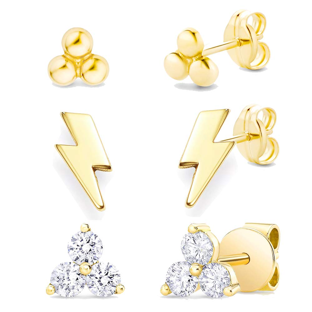 3 Pairs Stud Earrings Set, Hypoallergenic Cubic Zirconia Brass CZ Earrings for Women Girls