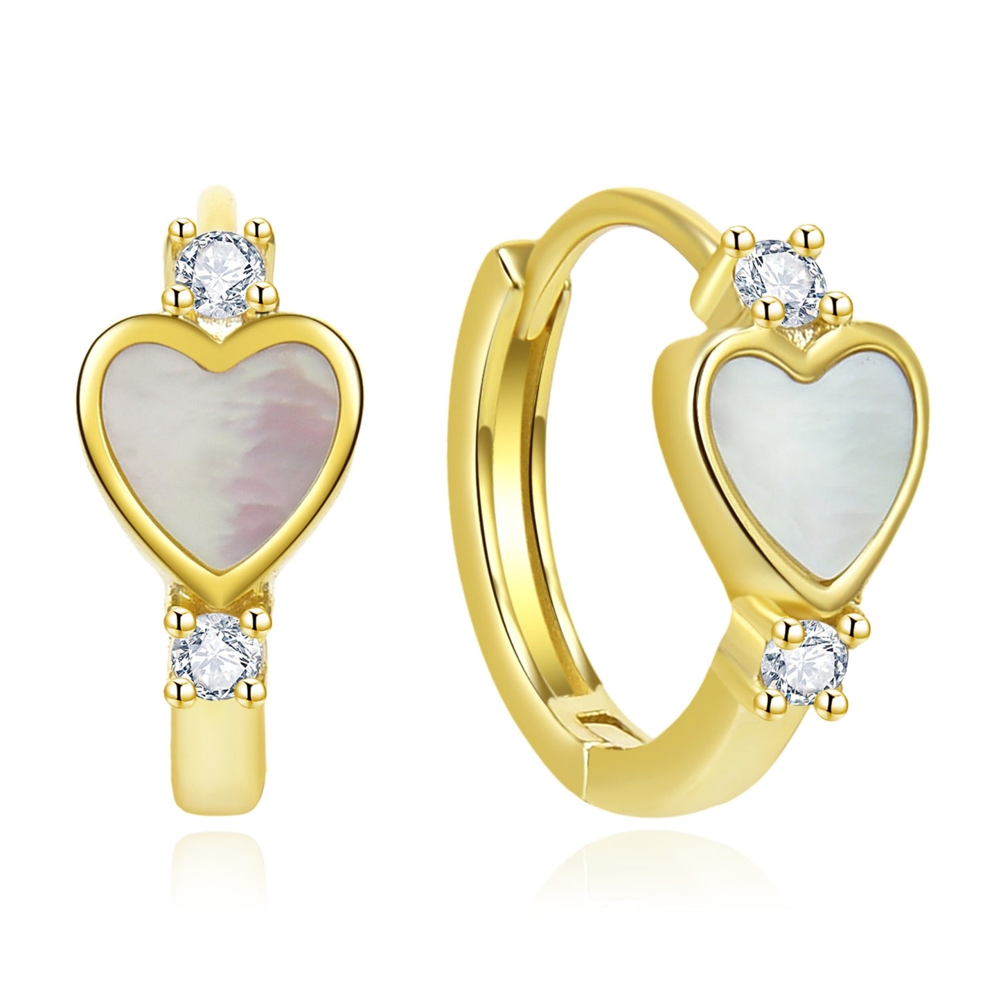 Hoop Earrings for Women, Heart Freshwater Pearl Huggie Earrings 14K Gold Heart Earrings Inlay Cubic Zircornia Best Gift for Her in Valentine's Day-Anniversary-Mother's Day Jewelry for Women