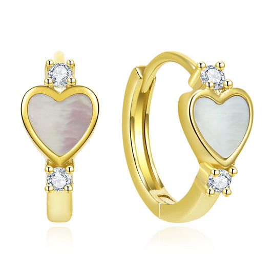 Hoop Earrings for Women, Heart Freshwater Pearl Huggie Earrings 14K Gold Heart Earrings Inlay Cubic Zircornia Best Gift for Her in Valentine's Day-Anniversary-Mother's Day Jewelry for Women