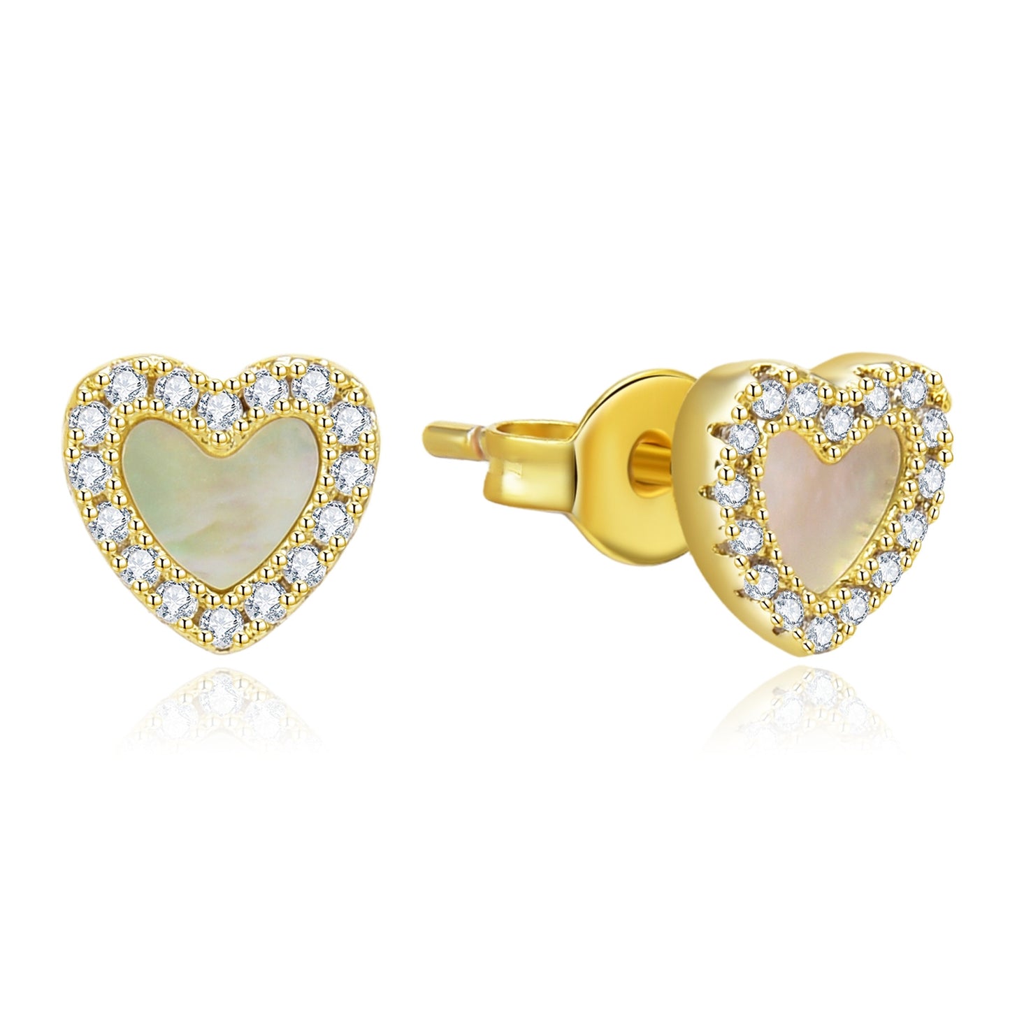 Stud Earrings for Women, Heart Freshwater Pearl Stud Earrings 14K Gold Heart Earrings Inlay Cubic Zircornia Best Gift for Her in Valentine's Day-Anniversary-Mother's Day Jewelry for Women